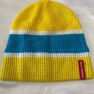 Helly Hansen Chunky Beanie Yellow Blue White Winter Hat Cap